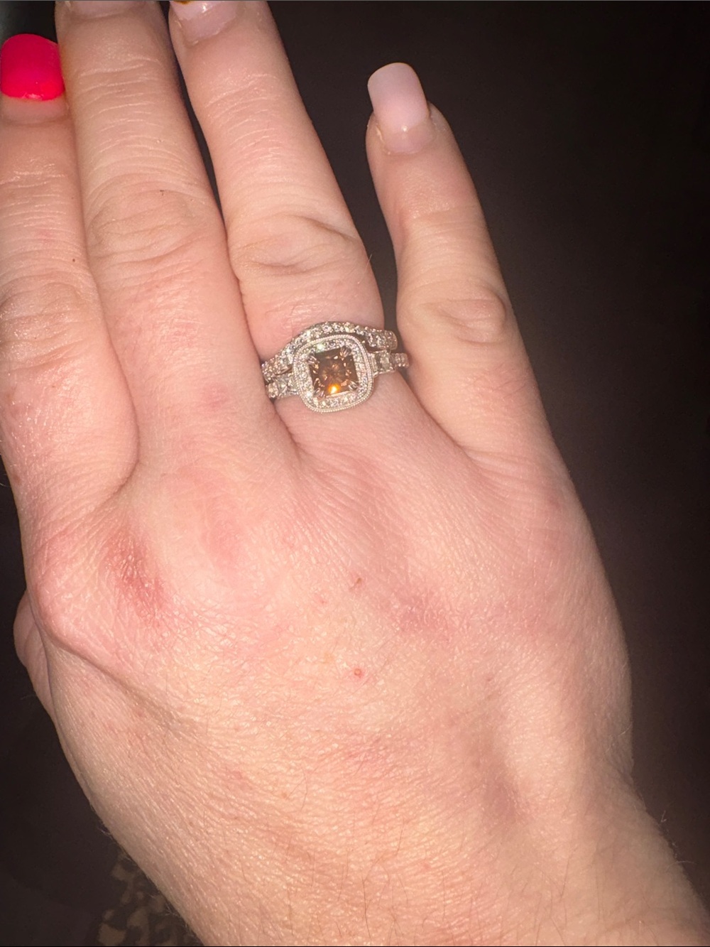LeVian 1ct cushion cut chocolate diamond ring and band (for sale or trade!)